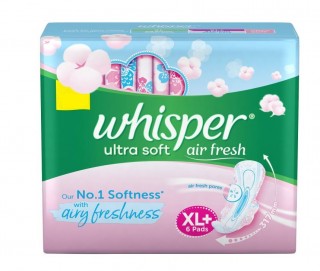 WHISPER ULTRA SOFT AIR FRESH XL+  6 PADS