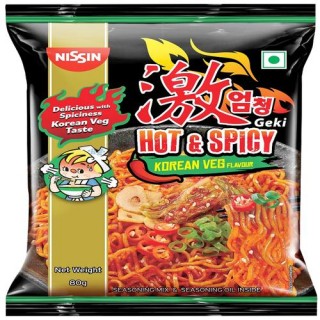NISSIN HOT & SPICY KOREAN VEG NOODLES 80 GM