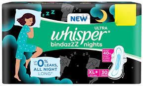 WHISPER BINDAZZZ NIGHTS XL+ 30 PADS